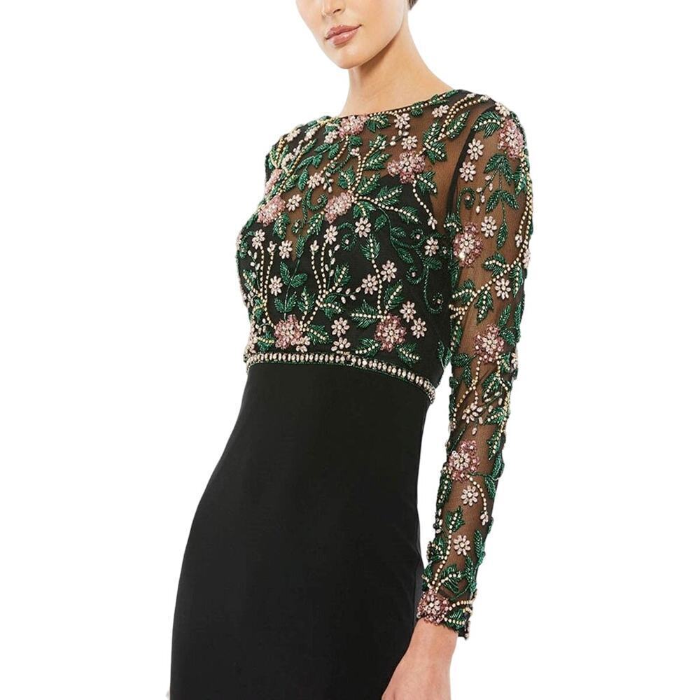 Mac Duggal 67870 Illusion Neckline Beaded Jersey Dress Black/Multi Size 6 NWT - Picture 4 of 12